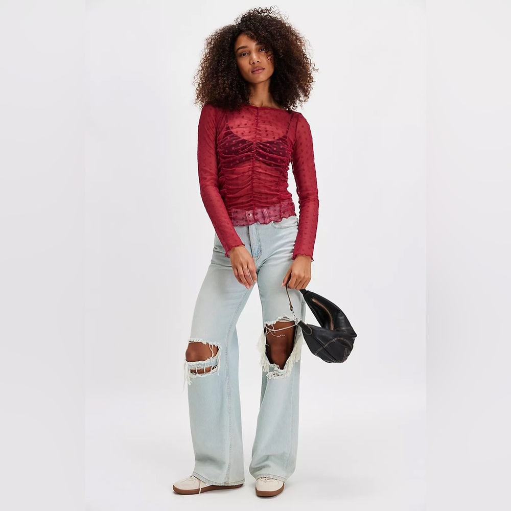 NWT Free People Most Likely Layering Top Lace Glass Roses Red Size XS - Picture 4 of 8